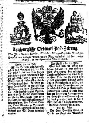 Augspurgische Ordinari-Post-Zeitung (Augsburger Postzeitung) Mittwoch 5. März 1766