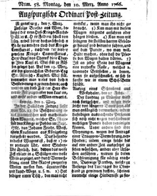 Augspurgische Ordinari-Post-Zeitung (Augsburger Postzeitung) Montag 10. März 1766