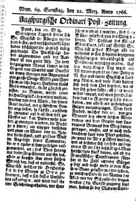 Augspurgische Ordinari-Post-Zeitung (Augsburger Postzeitung) Samstag 22. März 1766