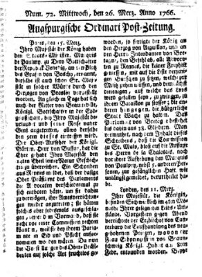 Augspurgische Ordinari-Post-Zeitung (Augsburger Postzeitung) Mittwoch 26. März 1766