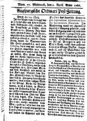 Augspurgische Ordinari-Post-Zeitung (Augsburger Postzeitung) Mittwoch 2. April 1766