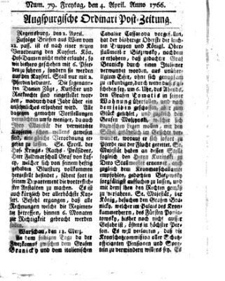 Augspurgische Ordinari-Post-Zeitung (Augsburger Postzeitung) Freitag 4. April 1766