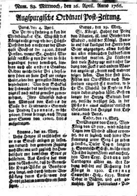 Augspurgische Ordinari-Post-Zeitung (Augsburger Postzeitung) Mittwoch 16. April 1766