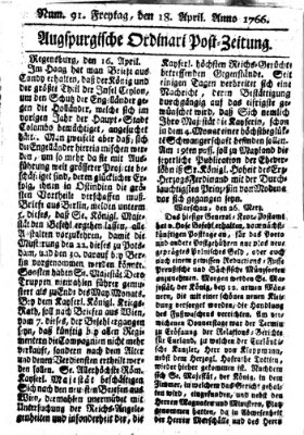 Augspurgische Ordinari-Post-Zeitung (Augsburger Postzeitung) Freitag 18. April 1766