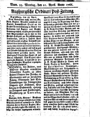 Augspurgische Ordinari-Post-Zeitung (Augsburger Postzeitung) Montag 21. April 1766