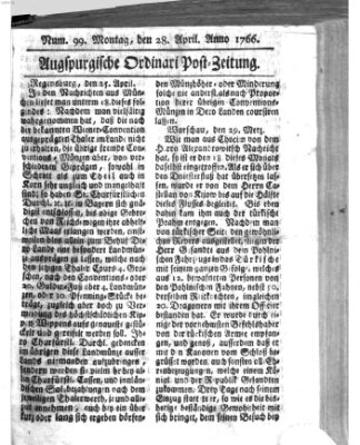 Augspurgische Ordinari-Post-Zeitung (Augsburger Postzeitung) Montag 28. April 1766