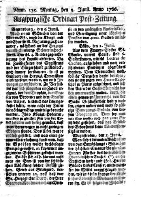 Augspurgische Ordinari-Post-Zeitung (Augsburger Postzeitung) Montag 9. Juni 1766