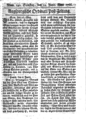 Augspurgische Ordinari-Post-Zeitung (Augsburger Postzeitung) Samstag 14. Juni 1766