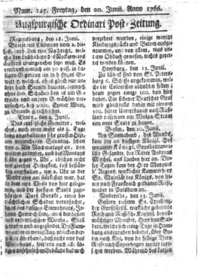 Augspurgische Ordinari-Post-Zeitung (Augsburger Postzeitung) Freitag 20. Juni 1766