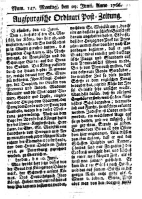 Augspurgische Ordinari-Post-Zeitung (Augsburger Postzeitung) Montag 23. Juni 1766