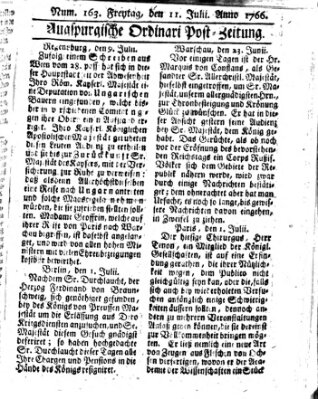 Augspurgische Ordinari-Post-Zeitung (Augsburger Postzeitung) Freitag 11. Juli 1766