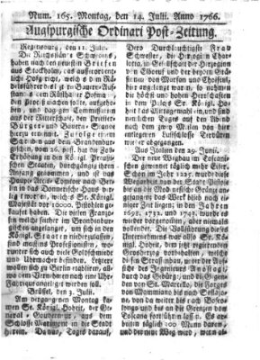 Augspurgische Ordinari-Post-Zeitung (Augsburger Postzeitung) Montag 14. Juli 1766