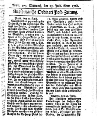 Augspurgische Ordinari-Post-Zeitung (Augsburger Postzeitung) Mittwoch 23. Juli 1766