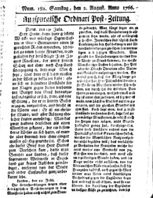 Augspurgische Ordinari-Post-Zeitung (Augsburger Postzeitung) Samstag 2. August 1766