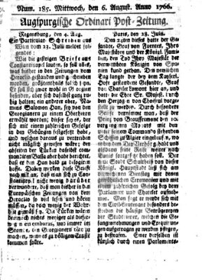 Augspurgische Ordinari-Post-Zeitung (Augsburger Postzeitung) Mittwoch 6. August 1766