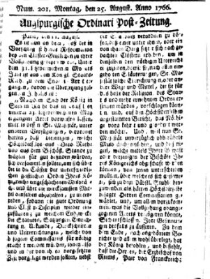 Augspurgische Ordinari-Post-Zeitung (Augsburger Postzeitung) Montag 25. August 1766