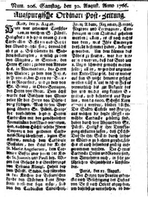 Augspurgische Ordinari-Post-Zeitung (Augsburger Postzeitung) Samstag 30. August 1766