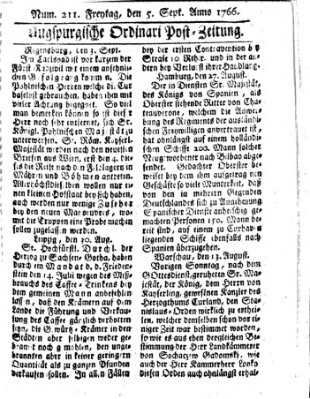 Augspurgische Ordinari-Post-Zeitung (Augsburger Postzeitung) Freitag 5. September 1766