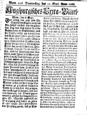 Augspurgische Ordinari-Post-Zeitung (Augsburger Postzeitung) Donnerstag 11. September 1766