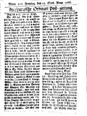 Augspurgische Ordinari-Post-Zeitung (Augsburger Postzeitung) Freitag 12. September 1766