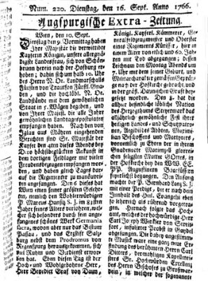 Augspurgische Ordinari-Post-Zeitung (Augsburger Postzeitung) Dienstag 16. September 1766