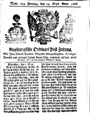 Augspurgische Ordinari-Post-Zeitung (Augsburger Postzeitung) Freitag 19. September 1766