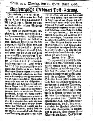 Augspurgische Ordinari-Post-Zeitung (Augsburger Postzeitung) Montag 22. September 1766