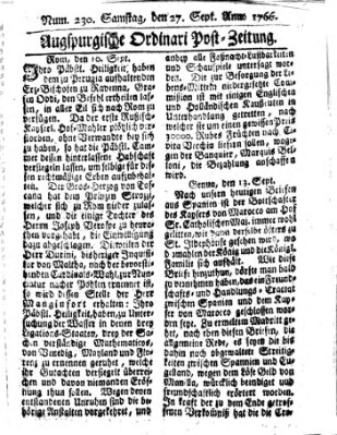 Augspurgische Ordinari-Post-Zeitung (Augsburger Postzeitung) Samstag 27. September 1766