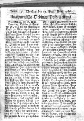 Augspurgische Ordinari-Post-Zeitung (Augsburger Postzeitung) Montag 29. September 1766