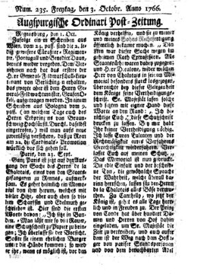 Augspurgische Ordinari-Post-Zeitung (Augsburger Postzeitung) Freitag 3. Oktober 1766