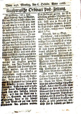 Augspurgische Ordinari-Post-Zeitung (Augsburger Postzeitung) Montag 6. Oktober 1766