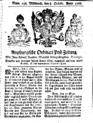 Augspurgische Ordinari-Post-Zeitung (Augsburger Postzeitung) Mittwoch 8. Oktober 1766