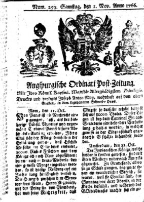 Augspurgische Ordinari-Post-Zeitung (Augsburger Postzeitung) Samstag 1. November 1766