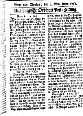 Augspurgische Ordinari-Post-Zeitung (Augsburger Postzeitung) Montag 3. November 1766