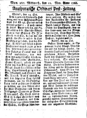 Augspurgische Ordinari-Post-Zeitung (Augsburger Postzeitung) Mittwoch 12. November 1766