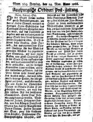 Augspurgische Ordinari-Post-Zeitung (Augsburger Postzeitung) Freitag 14. November 1766