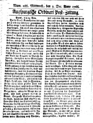 Augspurgische Ordinari-Post-Zeitung (Augsburger Postzeitung) Mittwoch 3. Dezember 1766