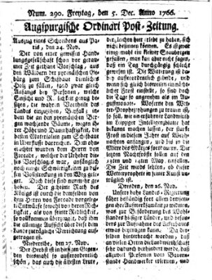 Augspurgische Ordinari-Post-Zeitung (Augsburger Postzeitung) Freitag 5. Dezember 1766