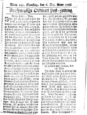 Augspurgische Ordinari-Post-Zeitung (Augsburger Postzeitung) Samstag 6. Dezember 1766