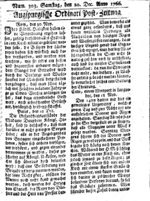 Augspurgische Ordinari-Post-Zeitung (Augsburger Postzeitung) Samstag 20. Dezember 1766