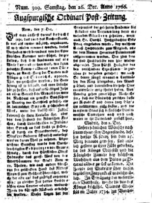 Augspurgische Ordinari-Post-Zeitung (Augsburger Postzeitung) Freitag 26. Dezember 1766