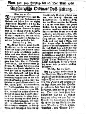 Augspurgische Ordinari-Post-Zeitung (Augsburger Postzeitung) Freitag 26. Dezember 1766