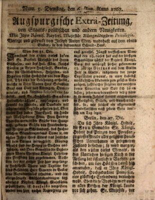 Augsburgische Ordinari Postzeitung von Staats-, gelehrten, historisch- u. ökonomischen Neuigkeiten (Augsburger Postzeitung) Dienstag 6. Januar 1767