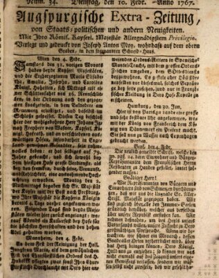 Augsburgische Ordinari Postzeitung von Staats-, gelehrten, historisch- u. ökonomischen Neuigkeiten (Augsburger Postzeitung) Dienstag 10. Februar 1767