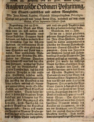 Augsburgische Ordinari Postzeitung von Staats-, gelehrten, historisch- u. ökonomischen Neuigkeiten (Augsburger Postzeitung) Freitag 20. Februar 1767