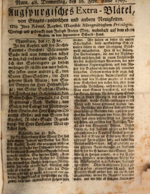 Augsburgische Ordinari Postzeitung von Staats-, gelehrten, historisch- u. ökonomischen Neuigkeiten (Augsburger Postzeitung) Donnerstag 26. Februar 1767