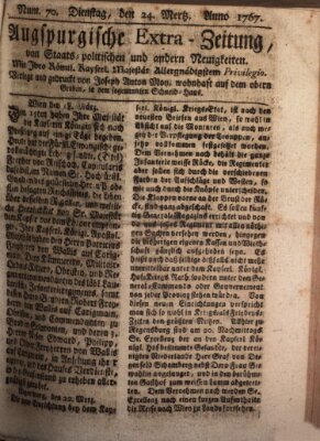 Augsburgische Ordinari Postzeitung von Staats-, gelehrten, historisch- u. ökonomischen Neuigkeiten (Augsburger Postzeitung) Dienstag 24. März 1767