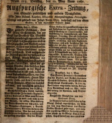 Augsburgische Ordinari Postzeitung von Staats-, gelehrten, historisch- u. ökonomischen Neuigkeiten (Augsburger Postzeitung) Dienstag 12. Mai 1767