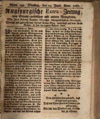 Augsburgische Ordinari Postzeitung von Staats-, gelehrten, historisch- u. ökonomischen Neuigkeiten (Augsburger Postzeitung) Dienstag 23. Juni 1767