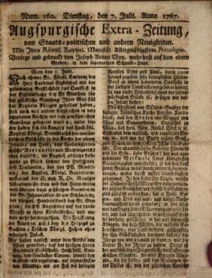 Augsburgische Ordinari Postzeitung von Staats-, gelehrten, historisch- u. ökonomischen Neuigkeiten (Augsburger Postzeitung) Tuesday 7. July 1767